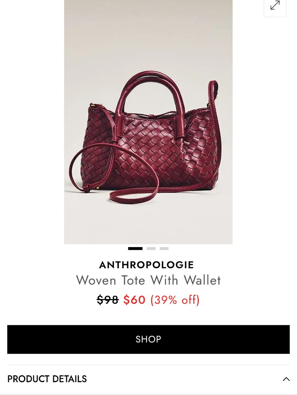 Anthropologie Woveb Mini Tote with Wallet  NWT